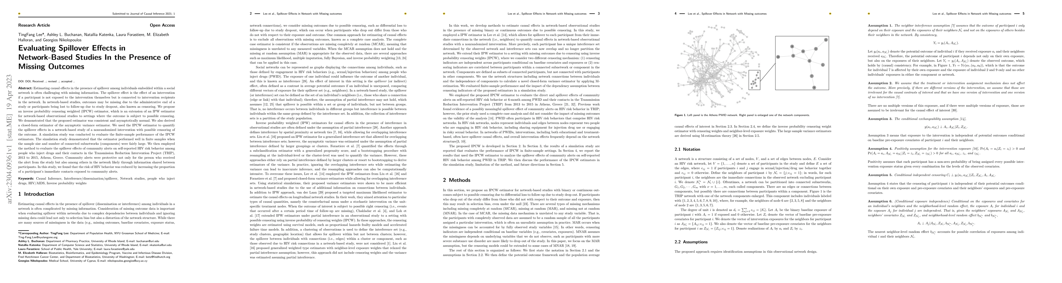 Thumbnail for Evaluating Spillover Effects in Network-Based Studies In the Presence of
  Missing Outcomes