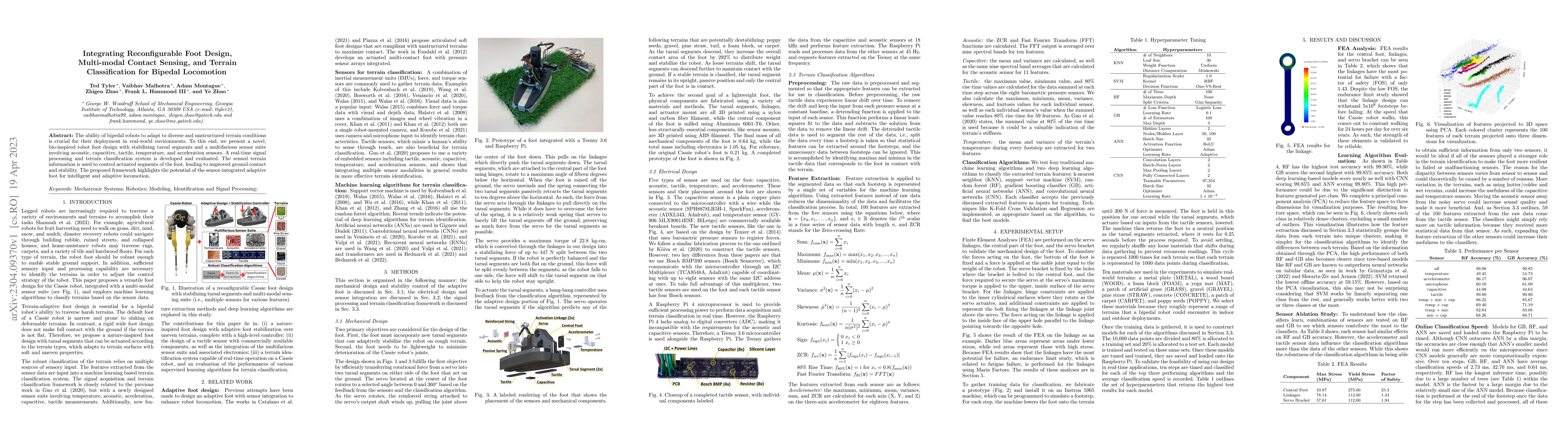 Thumbnail for Integrating Reconfigurable Foot Design, Multi-modal Contact Sensing, and
  Terrain Classification for Bipedal Locomotion