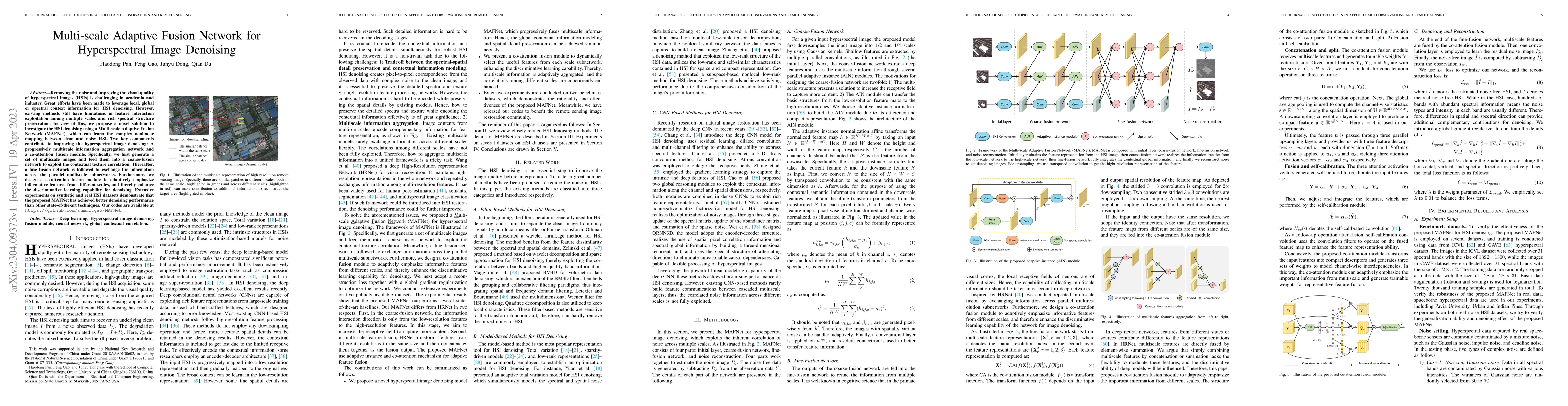 Thumbnail for Multi-scale Adaptive Fusion Network for Hyperspectral Image Denoising