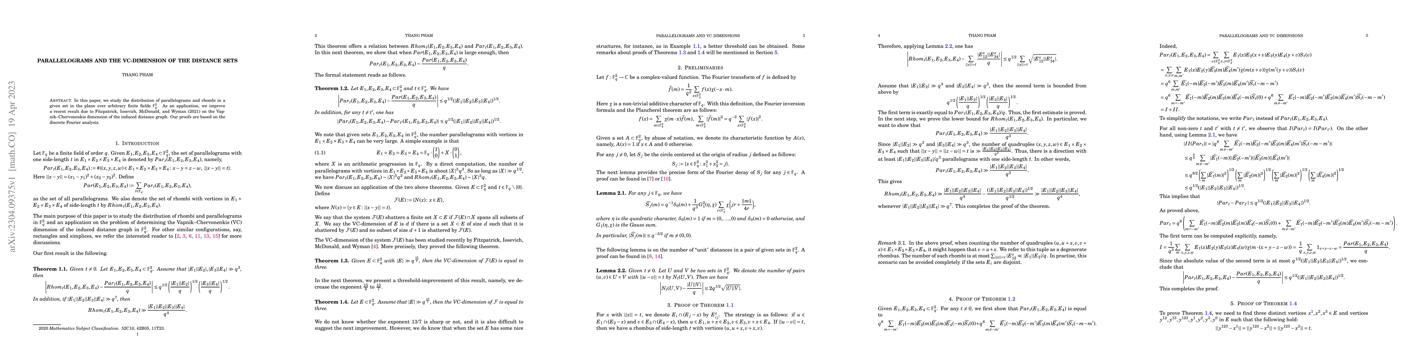 Thumbnail for Parallelograms and the VC-dimension of the distance sets