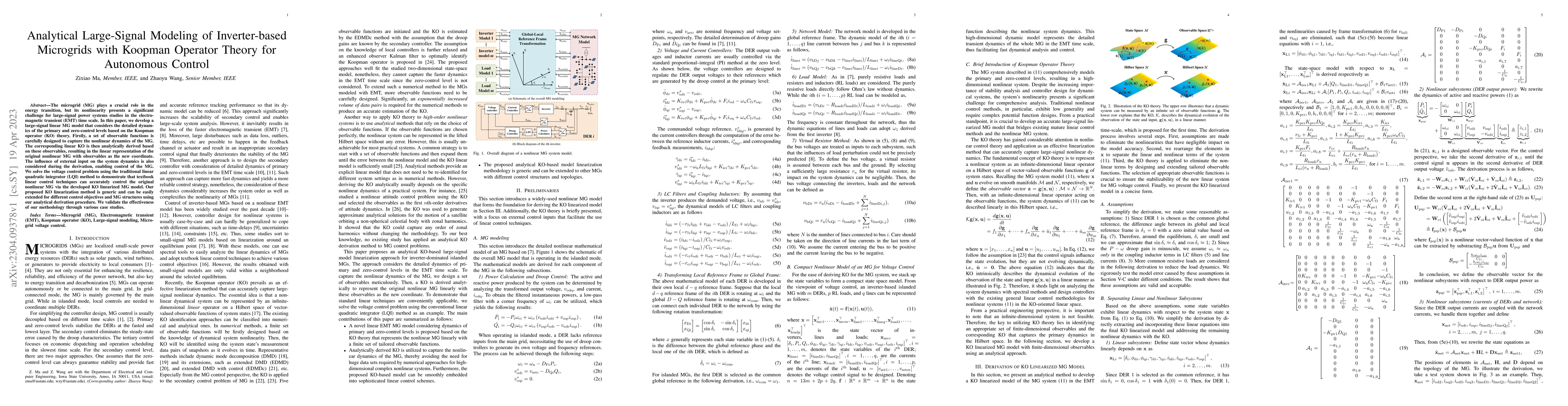 Thumbnail for Analytical Large-Signal Modeling of Inverter-based Microgrids with
  Koopman Operator Theory for Autonomous Control