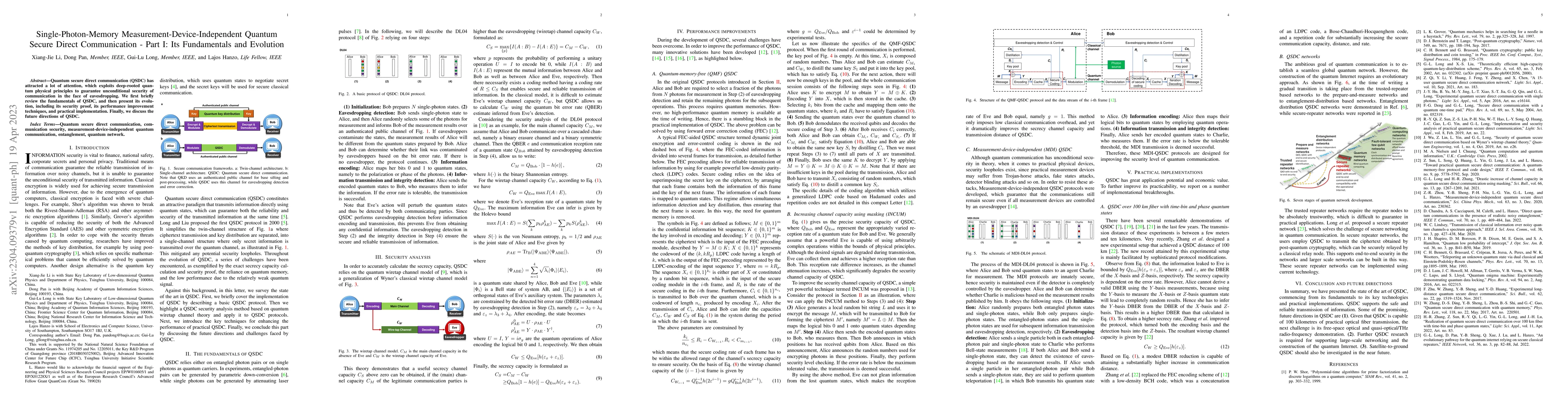 Thumbnail for Single-Photon-Memory Measurement-Device-Independent Quantum Secure
  Direct Communication -- Part I: Its Fundamentals and Evolution