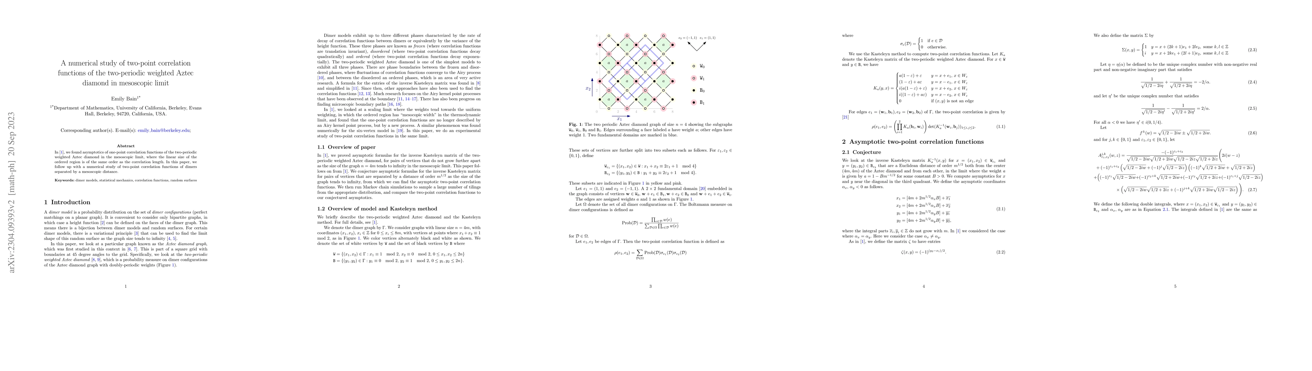 Thumbnail for A numerical study of two-point correlation functions of the two-periodic
  weighted Aztec diamond in mesoscopic limit
