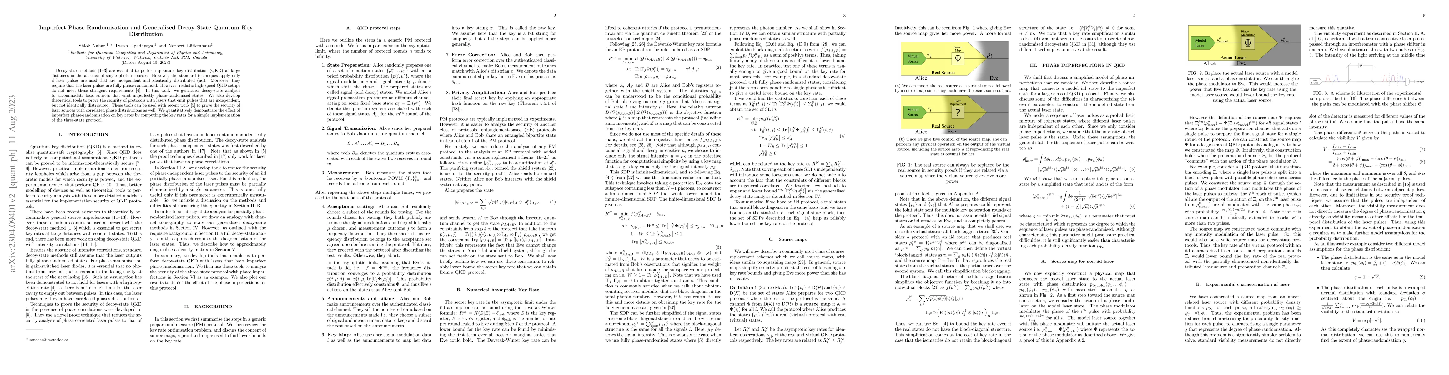 Thumbnail for Imperfect Phase-Randomisation and Generalised Decoy-State Quantum Key
  Distribution