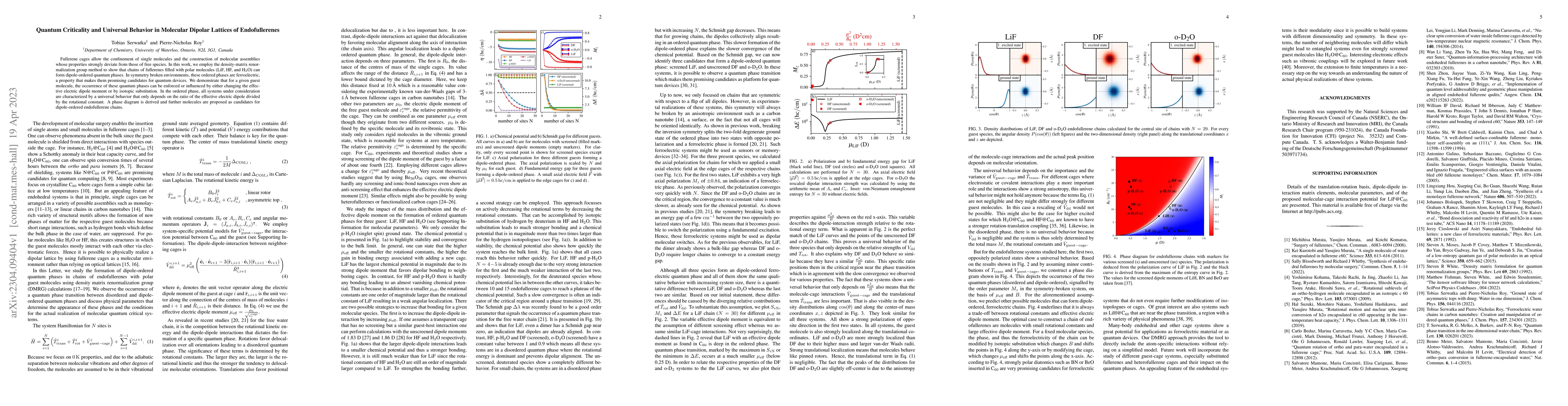 Thumbnail for Quantum Criticality and Universal Behavior in Molecular Dipolar Lattices
  of Endofullerenes