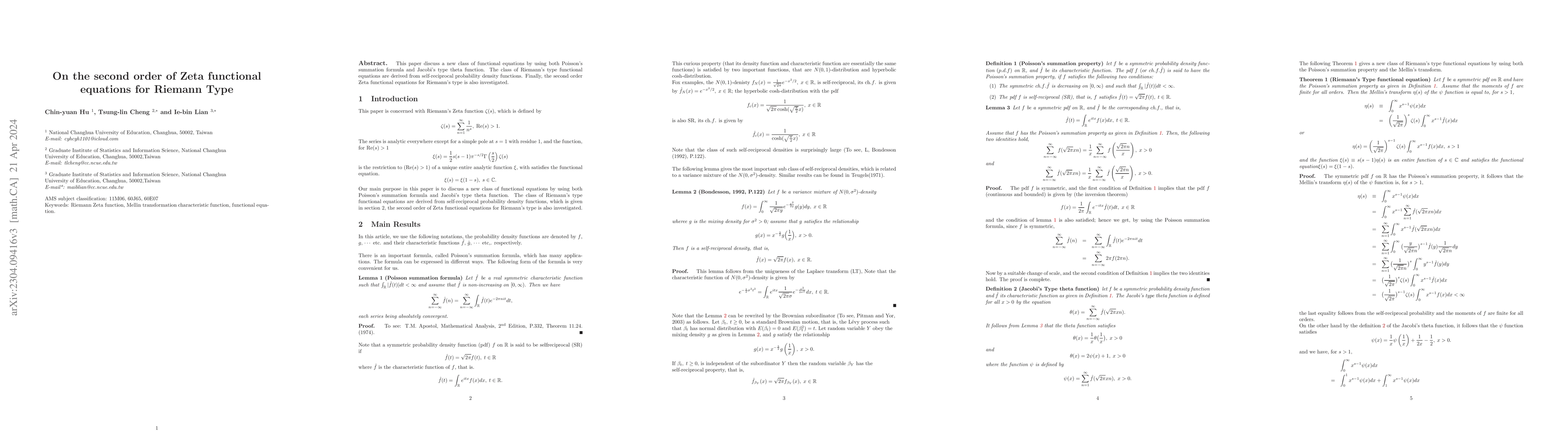 Thumbnail for On the second order of Zeta functional equations for Riemann Type