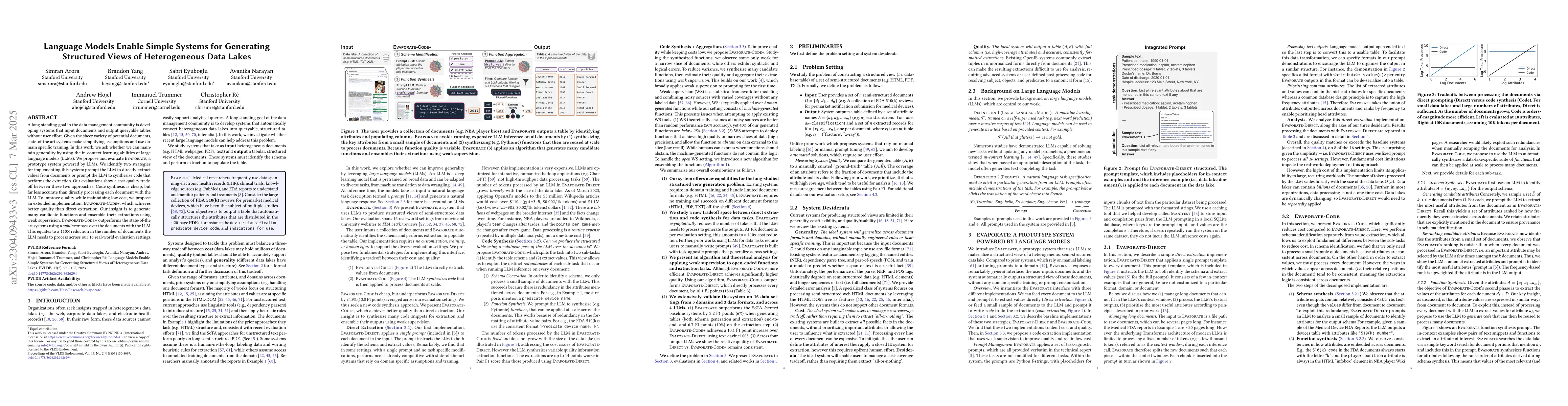 Thumbnail for Language Models Enable Simple Systems for Generating Structured Views of
  Heterogeneous Data Lakes