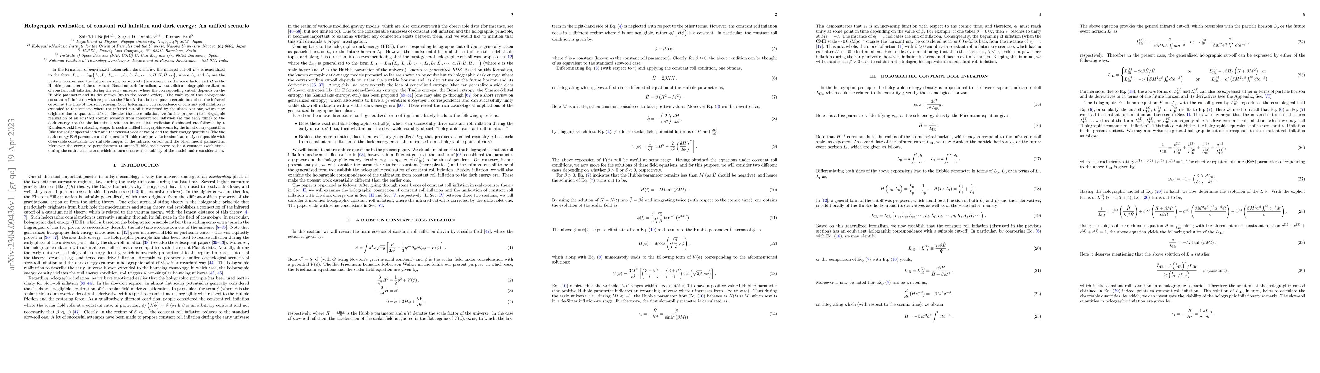 Thumbnail for Holographic realization of constant roll inflation and dark energy: An
  unified scenario