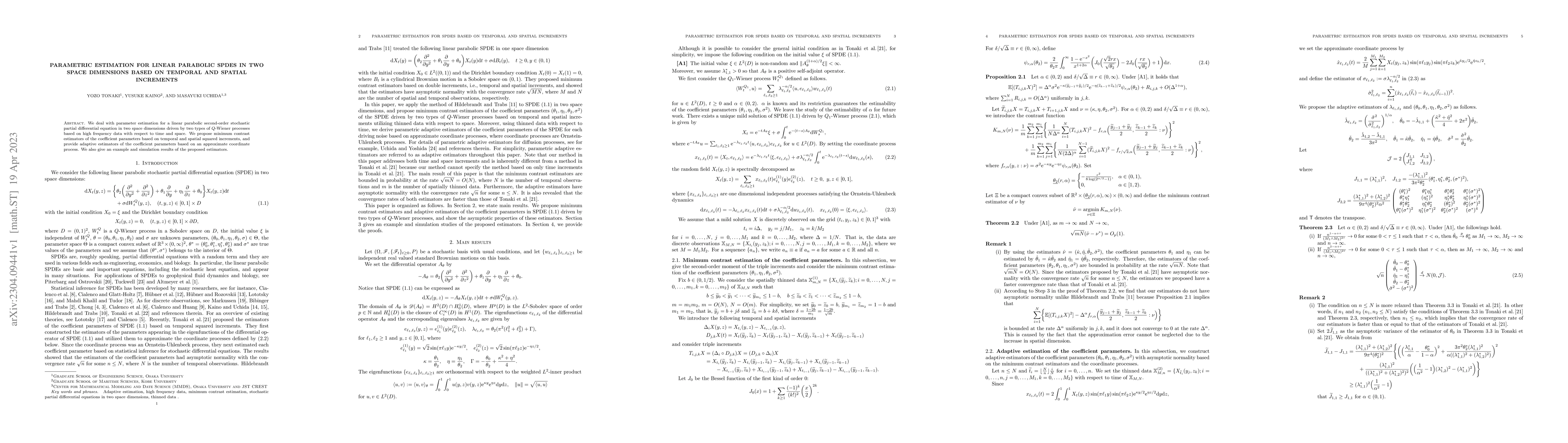 Thumbnail for Parametric estimation for linear parabolic SPDEs in two space dimensions
  based on temporal and spatial increments