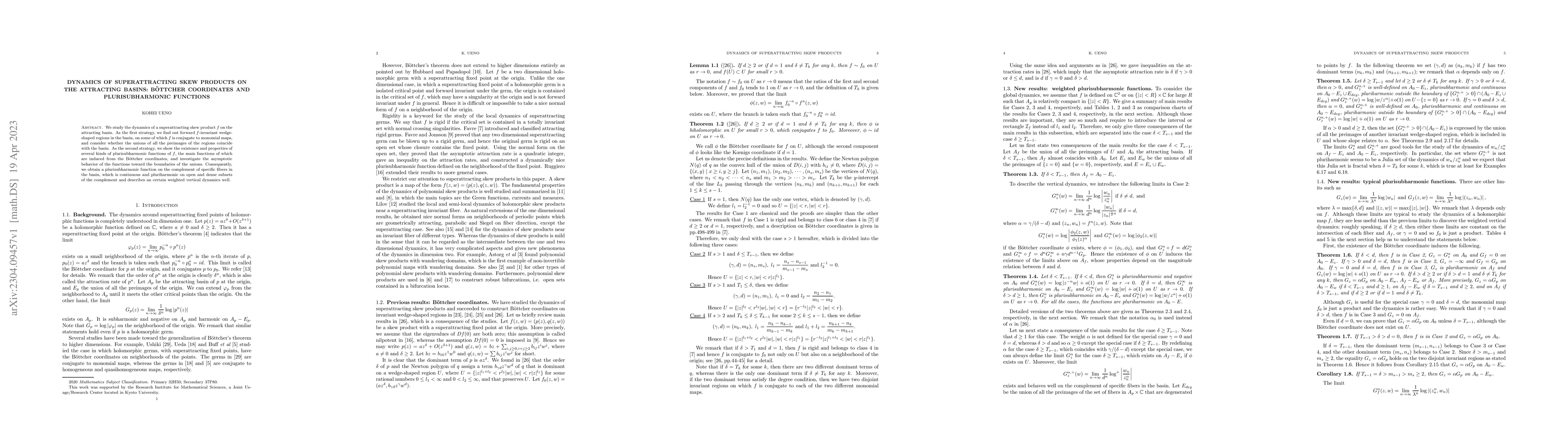 Thumbnail for Dynamics of superattracting skew products on the attracting basins:
  B\"{o}ttcher coordinates and plurisubharmonic functions