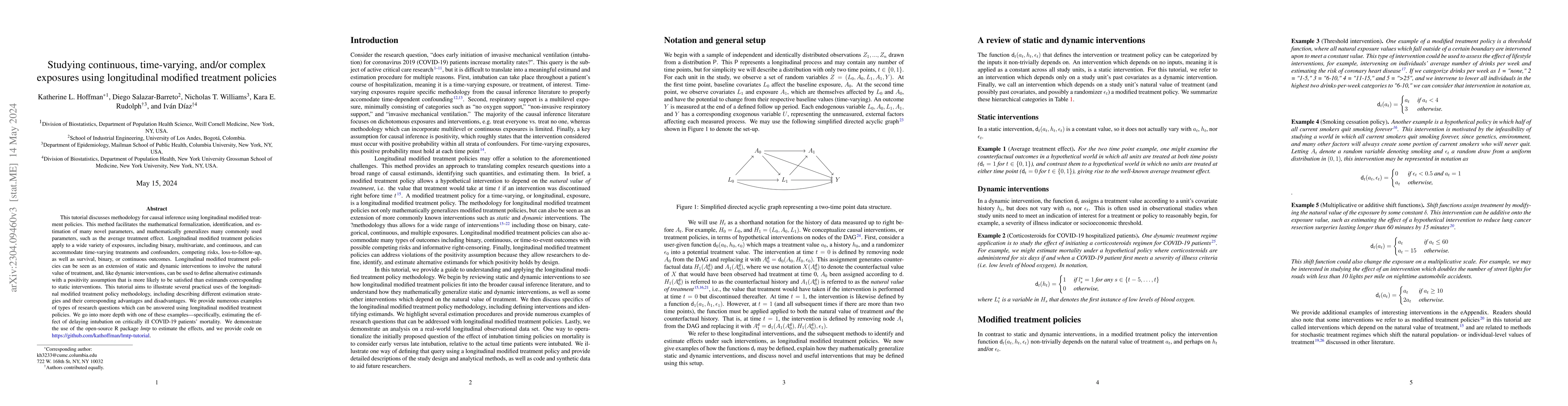 Thumbnail for Studying continuous, time-varying, and/or complex exposures using
  longitudinal modified treatment policies