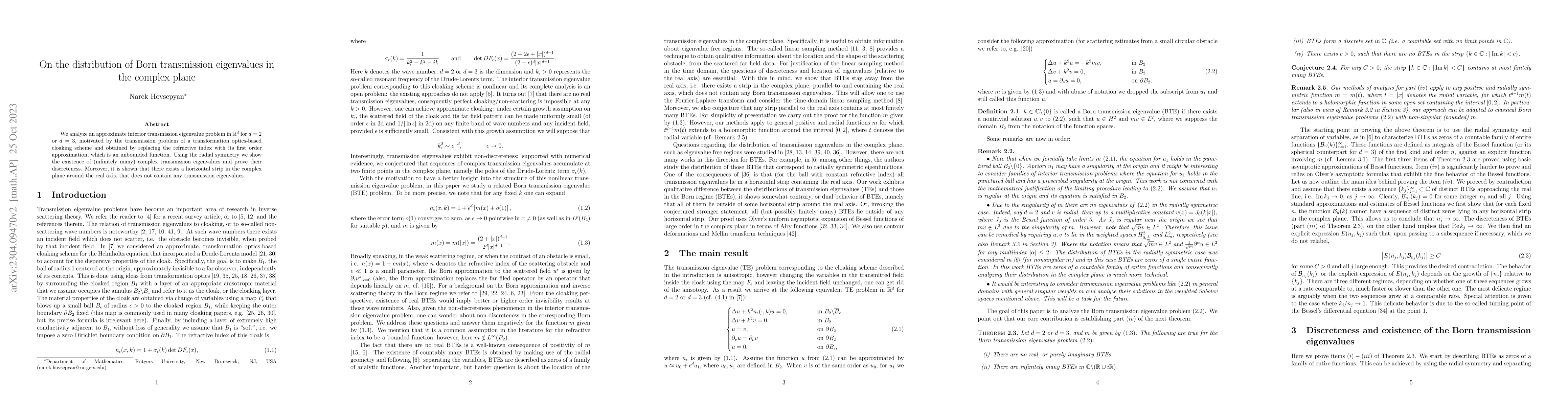 Thumbnail for On the distribution of Born transmission eigenvalues in the complex
  plane