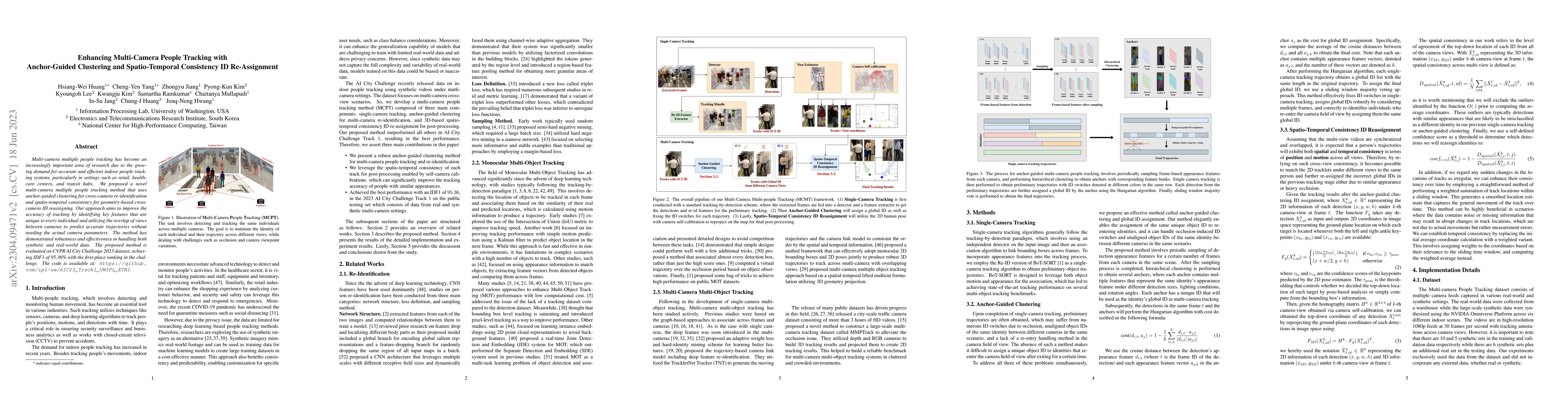 Thumbnail for Enhancing Multi-Camera People Tracking with Anchor-Guided Clustering and
  Spatio-Temporal Consistency ID Re-Assignment