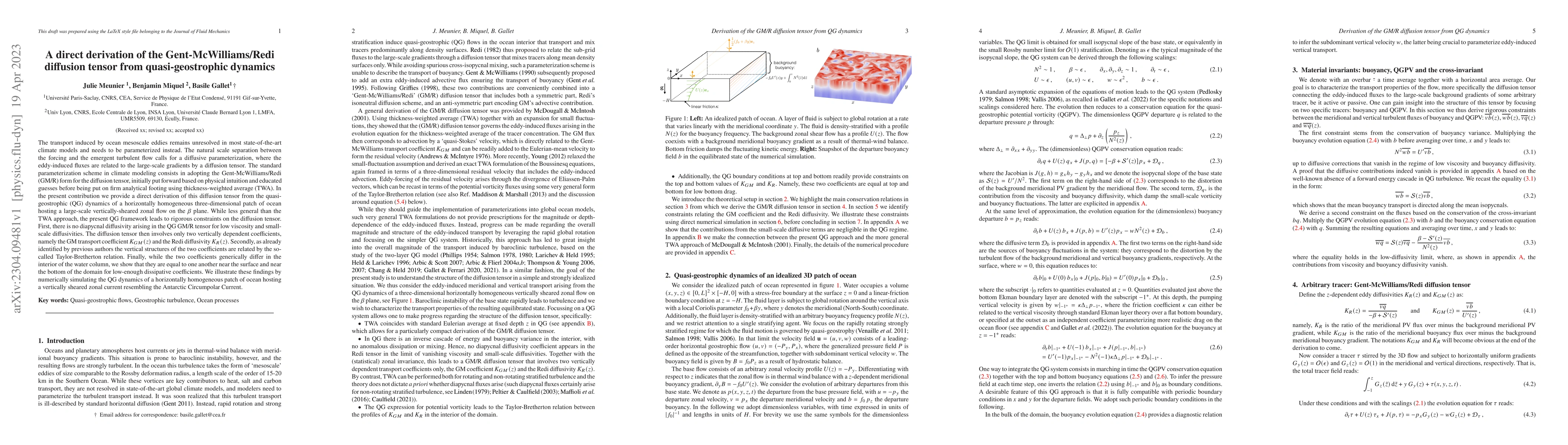 Thumbnail for A direct derivation of the Gent-McWilliams/Redi diffusion tensor from
  quasi-geostrophic dynamics