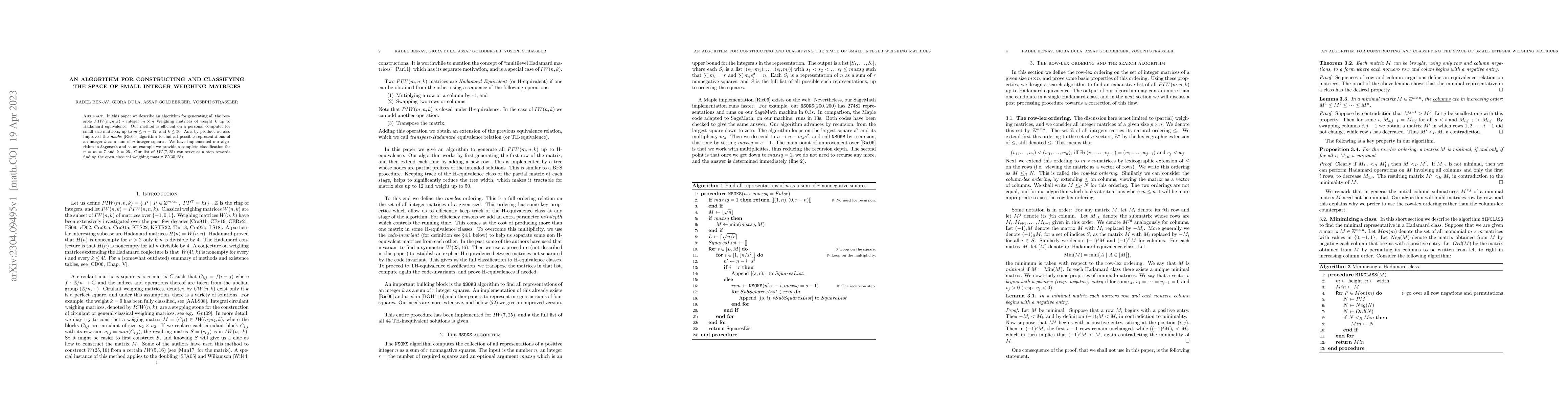 Thumbnail for An algorithm for constructing and classifying the space of small integer
  weighing matrices
