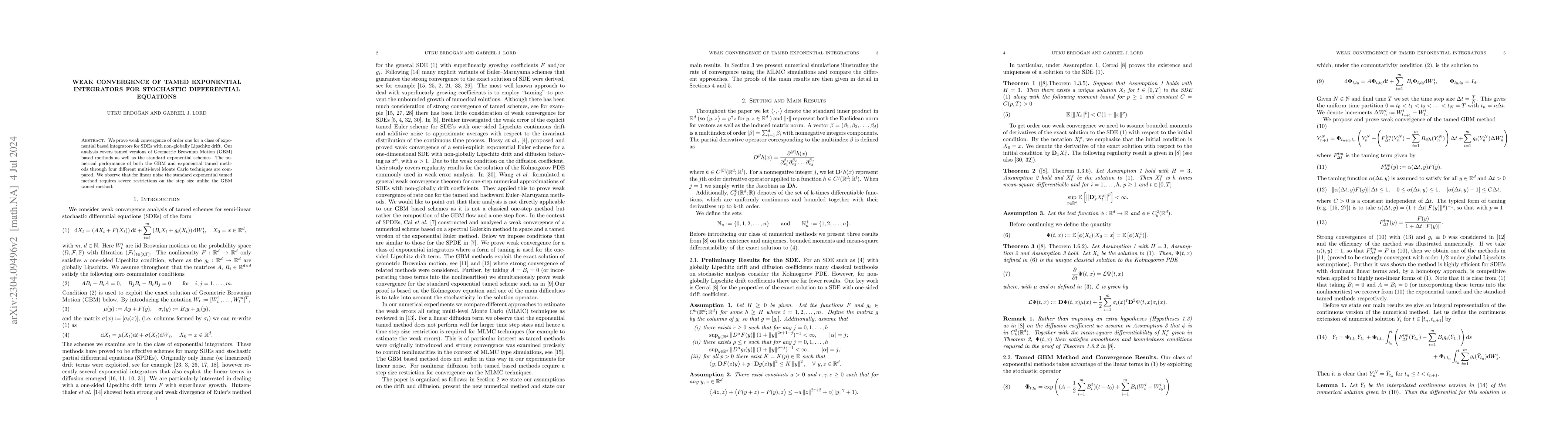 Thumbnail for Weak Convergence Of Tamed Exponential Integrators for Stochastic
  Differential Equations