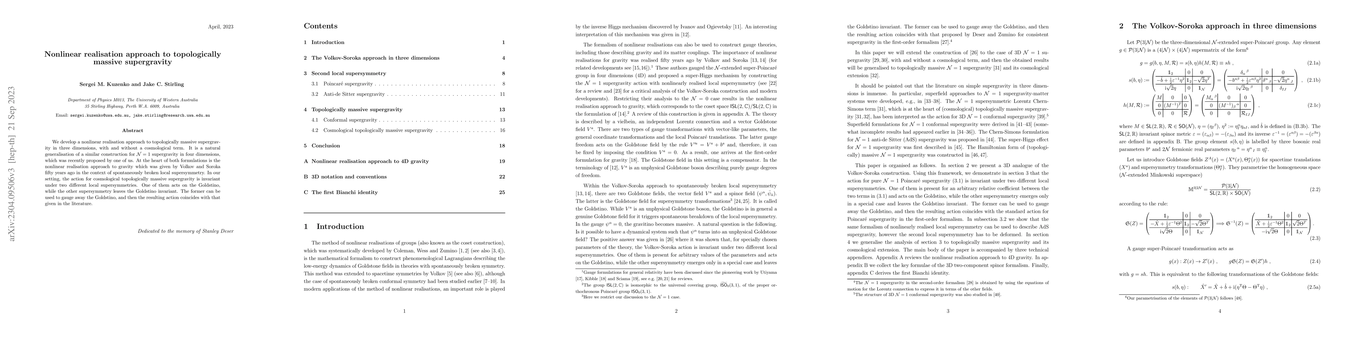 Thumbnail for Nonlinear realisation approach to topologically massive supergravity