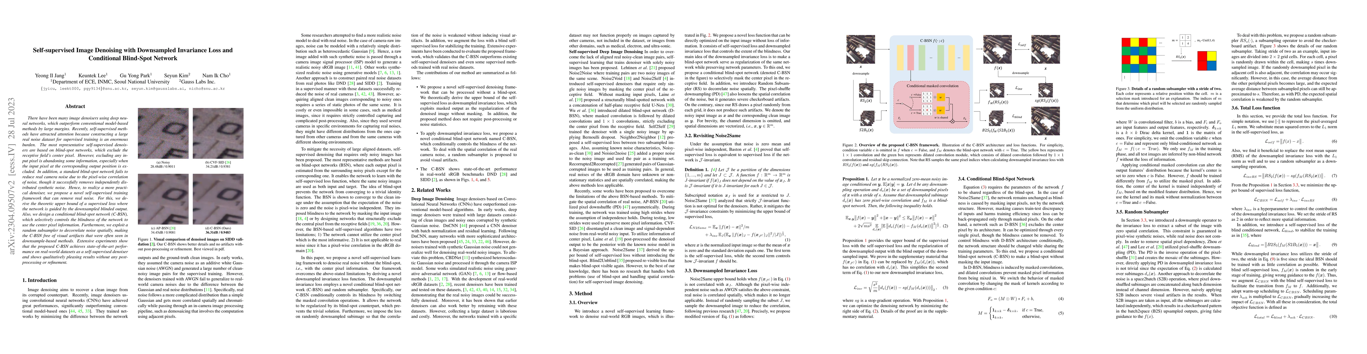 Thumbnail for Self-supervised Image Denoising with Downsampled Invariance Loss and
  Conditional Blind-Spot Network