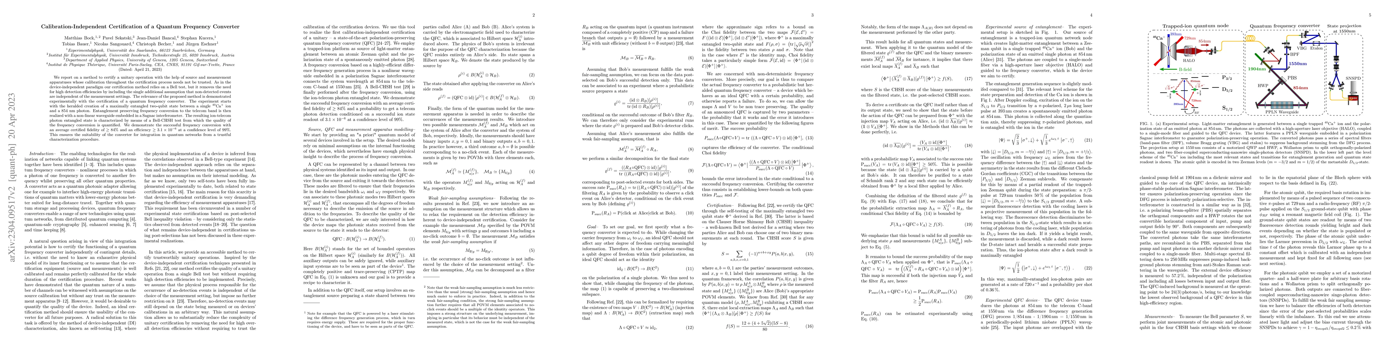 Thumbnail for Calibration-Independent Certification of a Quantum Frequency Converter