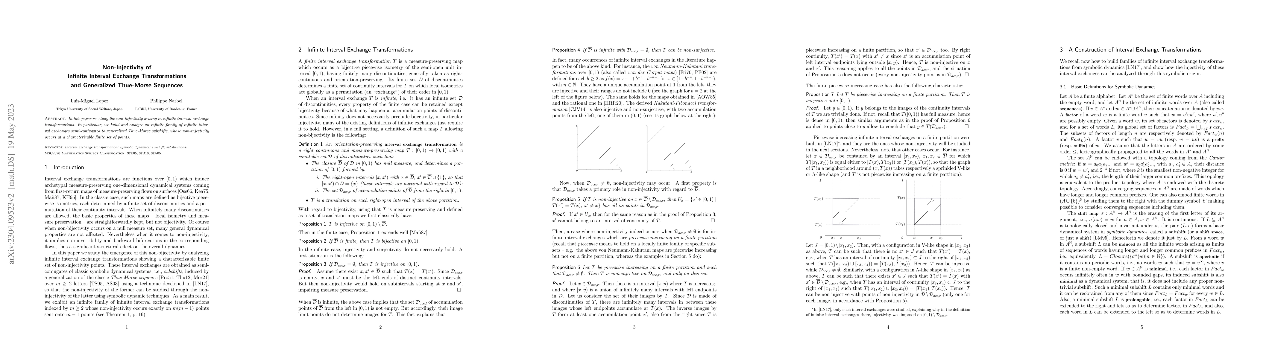 Thumbnail for Non-Injectivity of Infinite Interval Exchange Transformations and
  Generalized Thue-Morse Sequences