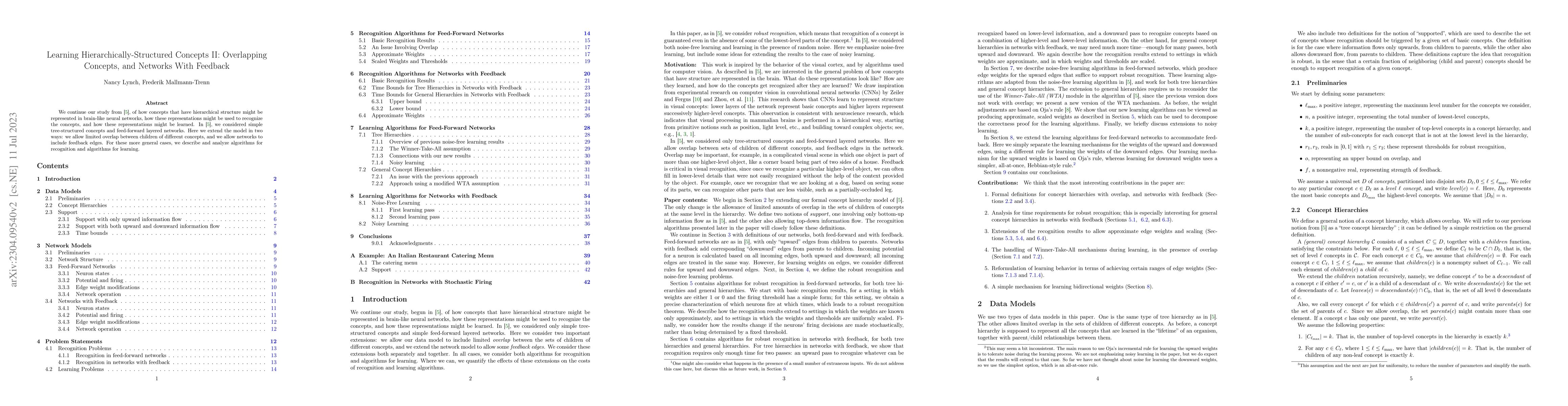 Thumbnail for Learning Hierarchically-Structured Concepts II: Overlapping Concepts,
  and Networks With Feedback