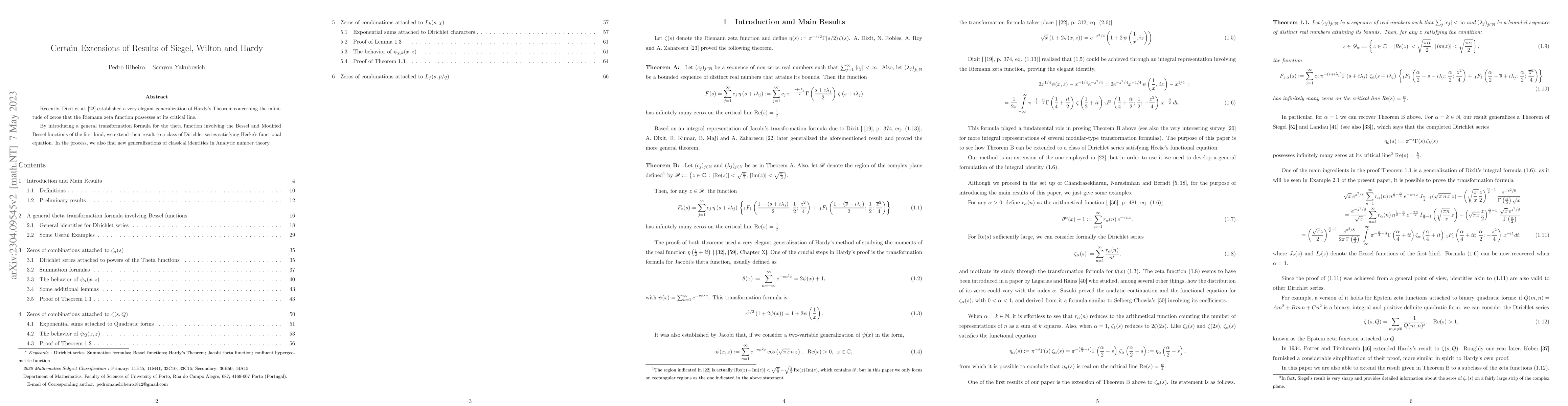 Thumbnail for Certain Extensions of Results of Siegel, Wilton and Hardy