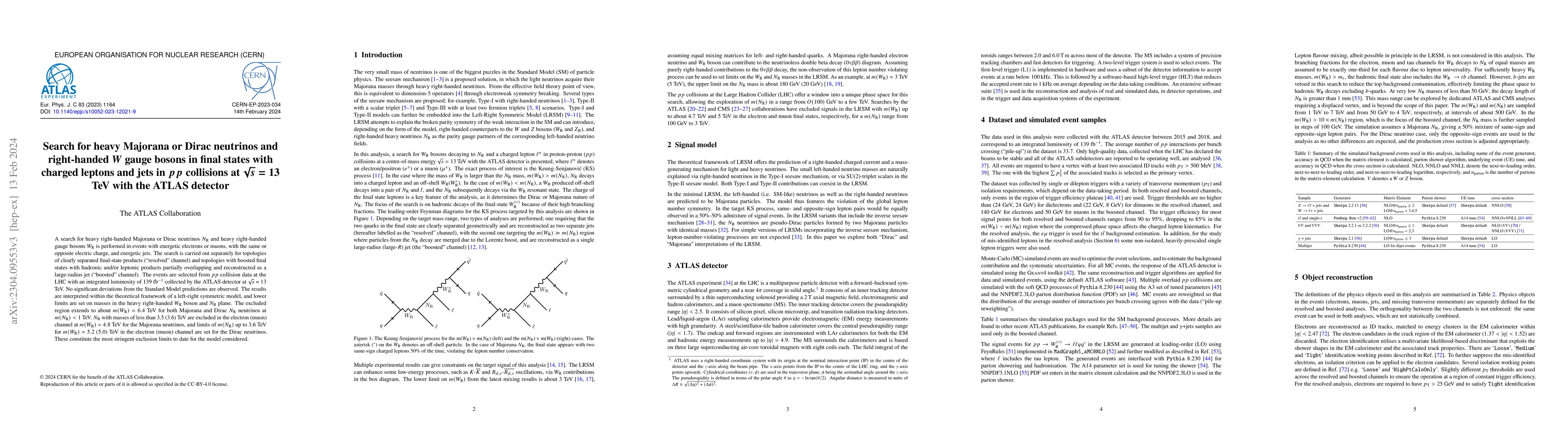 Thumbnail for Search for heavy Majorana or Dirac neutrinos and right-handed $W$ gauge
  bosons in final states with charged leptons and jets in $pp$ collisions at
  $\sqrt{s}=13$ TeV with the ATLAS detector