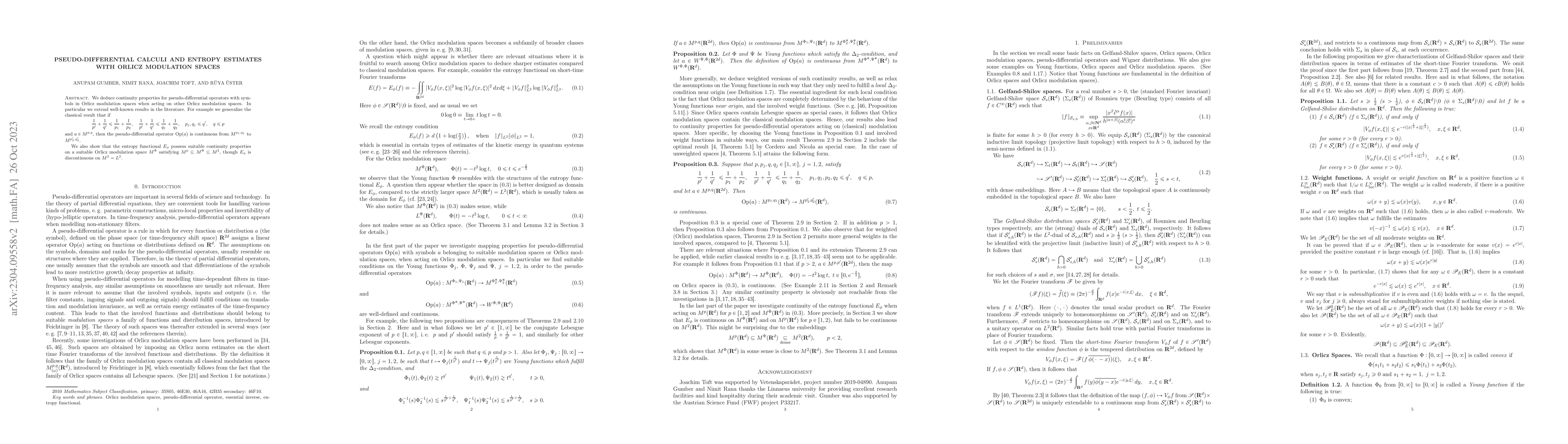 Thumbnail for Pseudo-differential calculi and entropy estimates with Orlicz modulation
  spaces