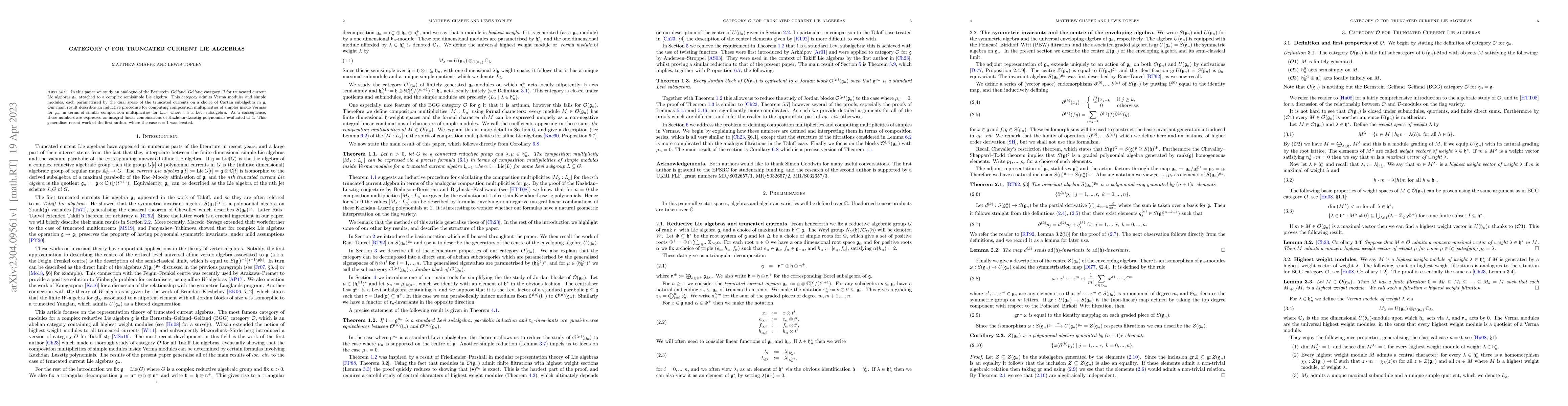 Thumbnail for Category $\mathcal{O}$ for truncated current Lie algebras