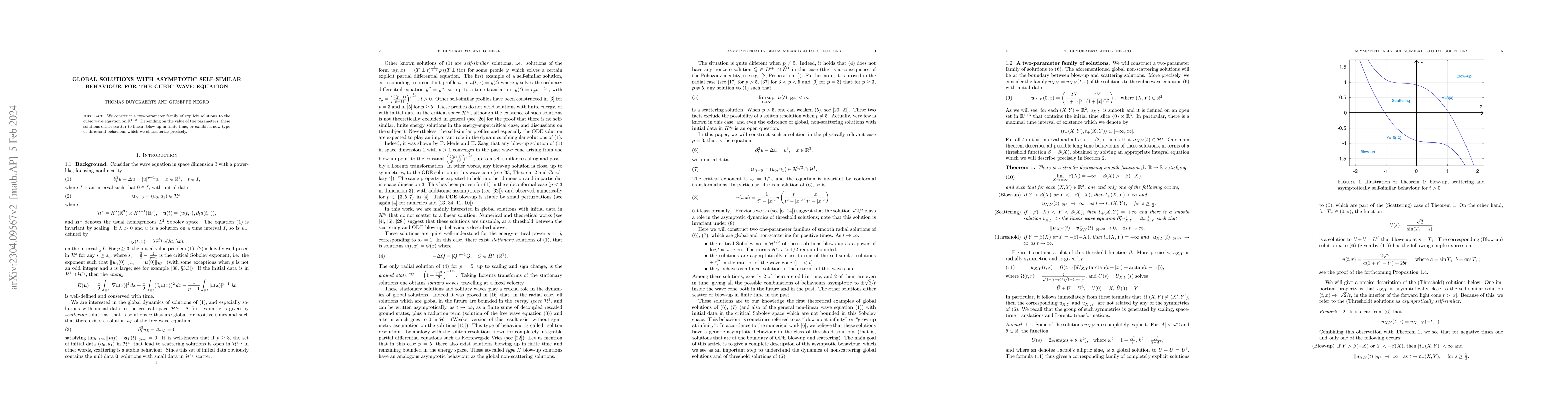 Thumbnail for Global solutions with asymptotic self-similar behaviour for the cubic
  wave equation