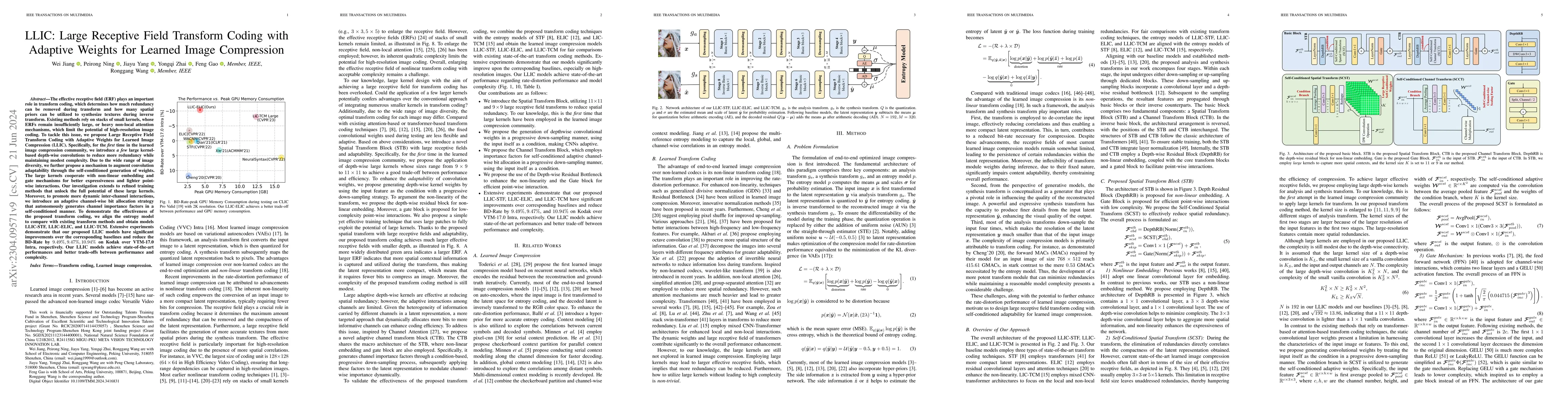 Thumbnail for LLIC: Large Receptive Field Transform Coding with Adaptive Weights for
  Learned Image Compression