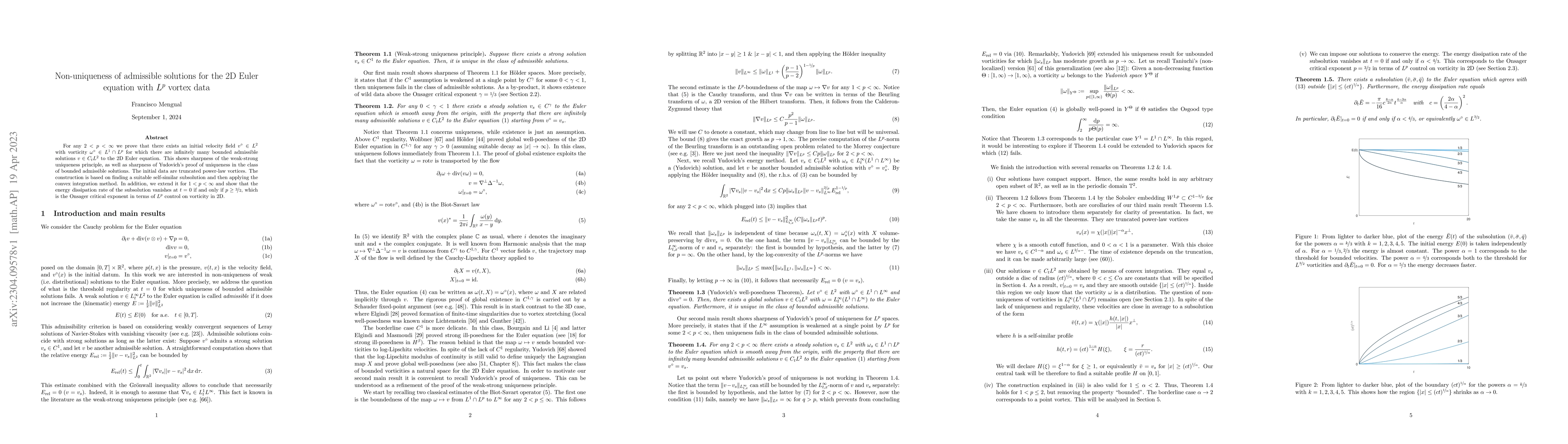 Thumbnail for Non-uniqueness of admissible solutions for the 2D Euler equation with
  $L^p$ vortex data