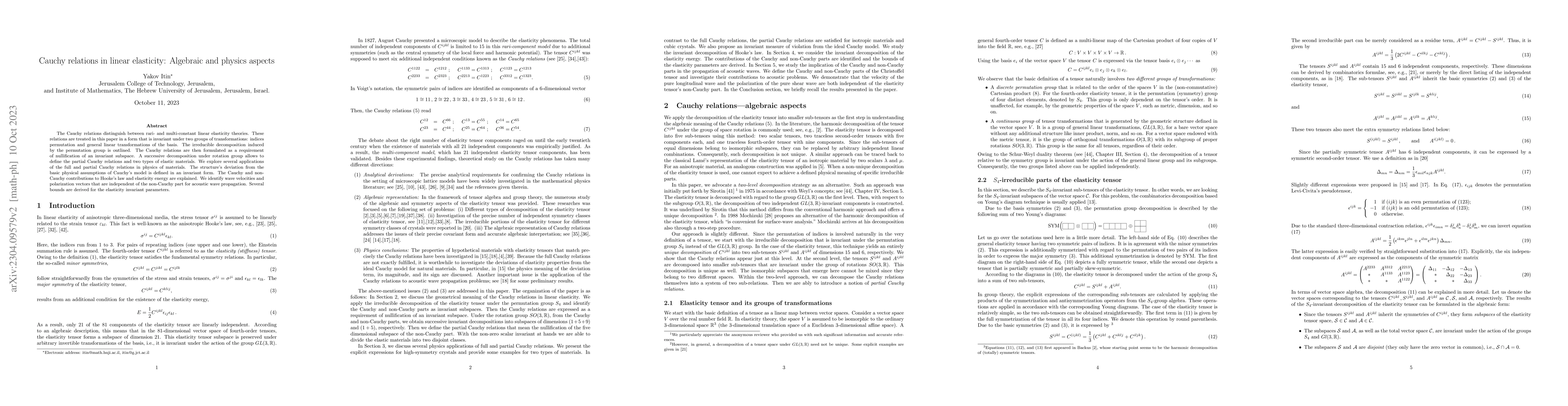 Thumbnail for Cauchy relations in linear elasticity: Algebraic and physics aspects