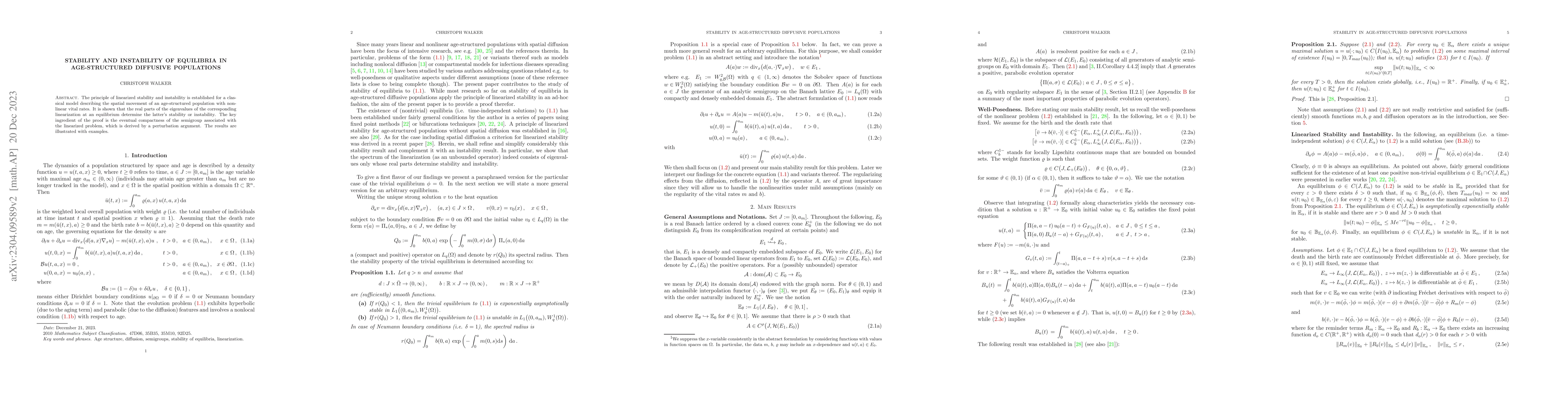 Thumbnail for Stability and Instability of Equilibria in Age-Structured Diffusive
  Populations