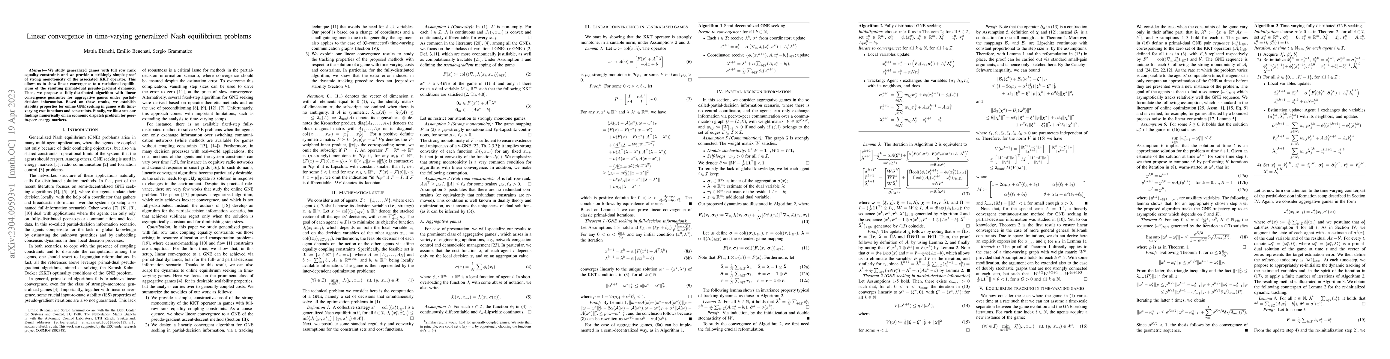 Thumbnail for Linear convergence in time-varying generalized Nash equilibrium problems