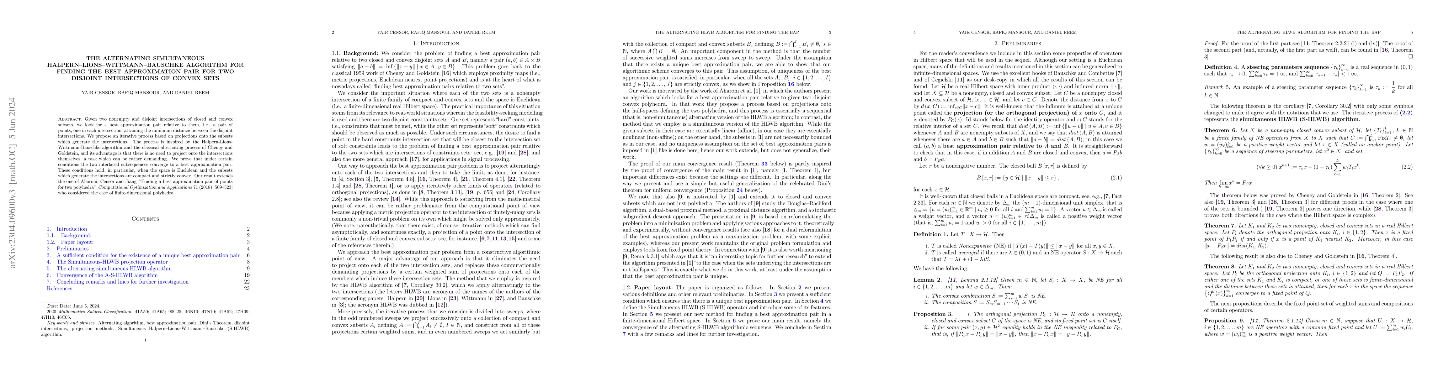 Thumbnail for The alternating simultaneous Halpern-Lions-Wittmann-Bauschke algorithm
  for finding the best approximation pair for two disjoint intersections of
  convex sets