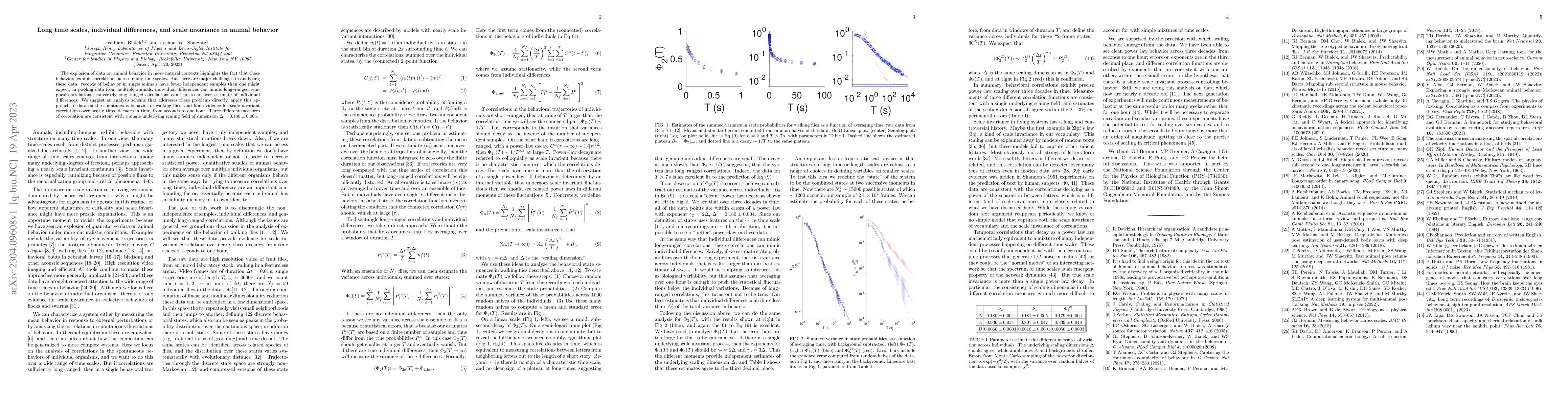 Thumbnail for Long time scales, individual differences, and scale invariance in animal
  behavior