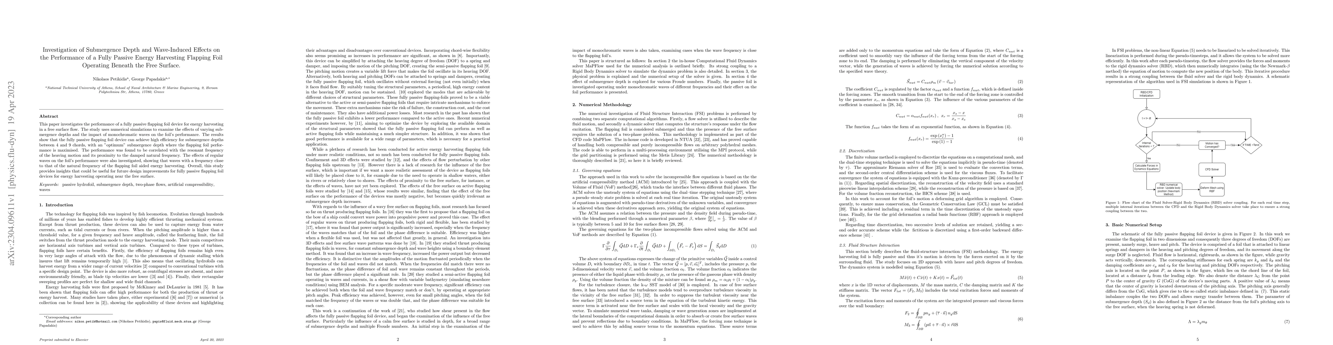 Thumbnail for Investigation of Submergence Depth and Wave-Induced Effects on the
  Performance of a Fully Passive Energy Harvesting Flapping Foil Operating
  Beneath the Free Surface
