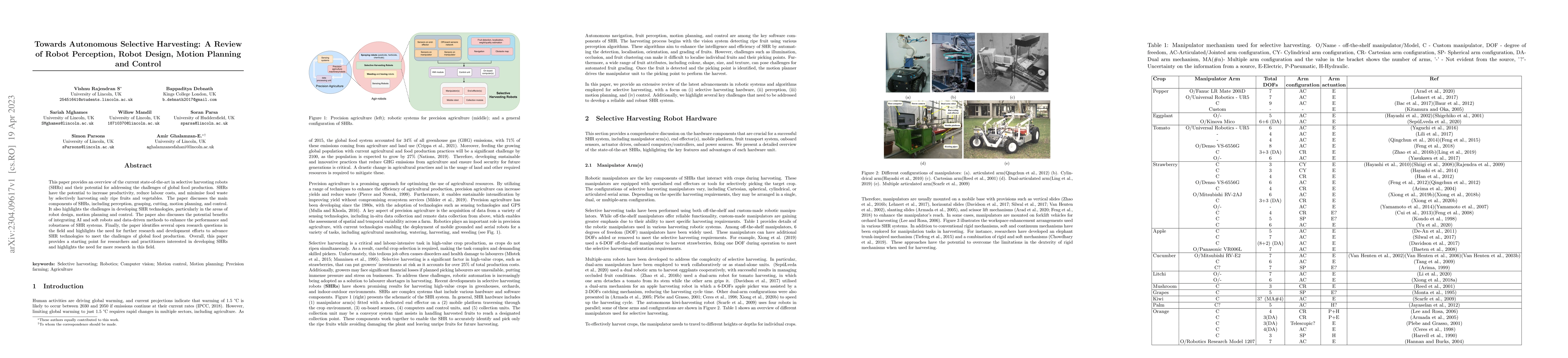 Thumbnail for Towards Autonomous Selective Harvesting: A Review of Robot Perception,
  Robot Design, Motion Planning and Control