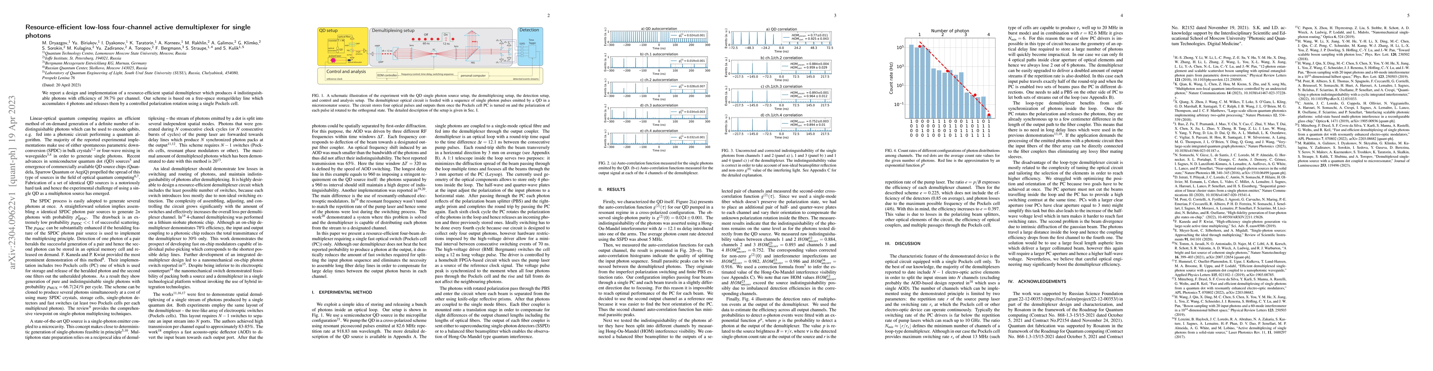 Thumbnail for Resource-efficient low-loss four-channel active demultiplexer for single
  photons