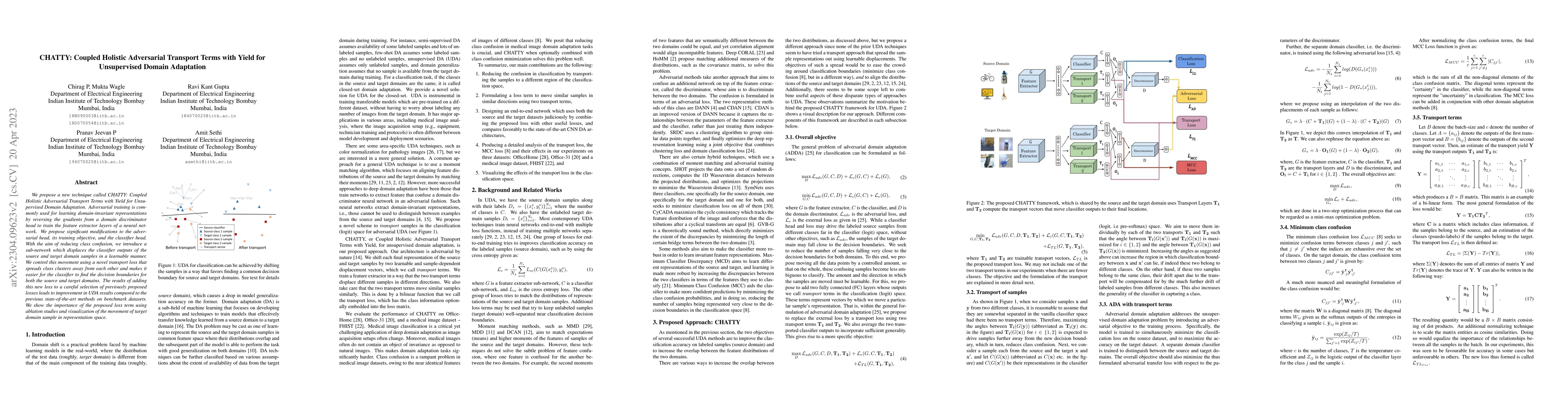 Thumbnail for CHATTY: Coupled Holistic Adversarial Transport Terms with Yield for
  Unsupervised Domain Adaptation