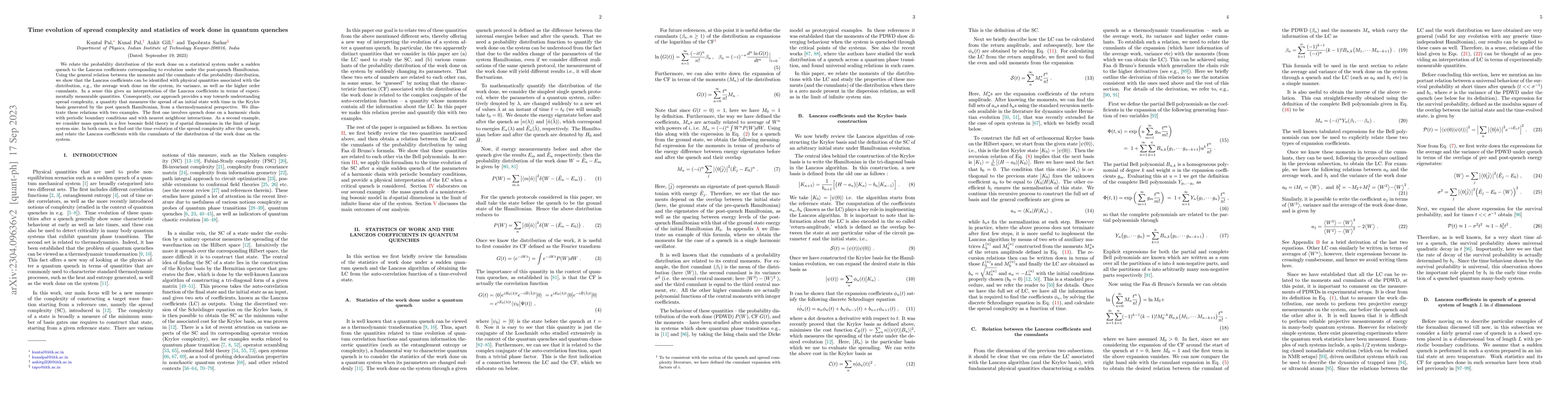 Thumbnail for Time evolution of spread complexity and statistics of work done in
  quantum quenches
