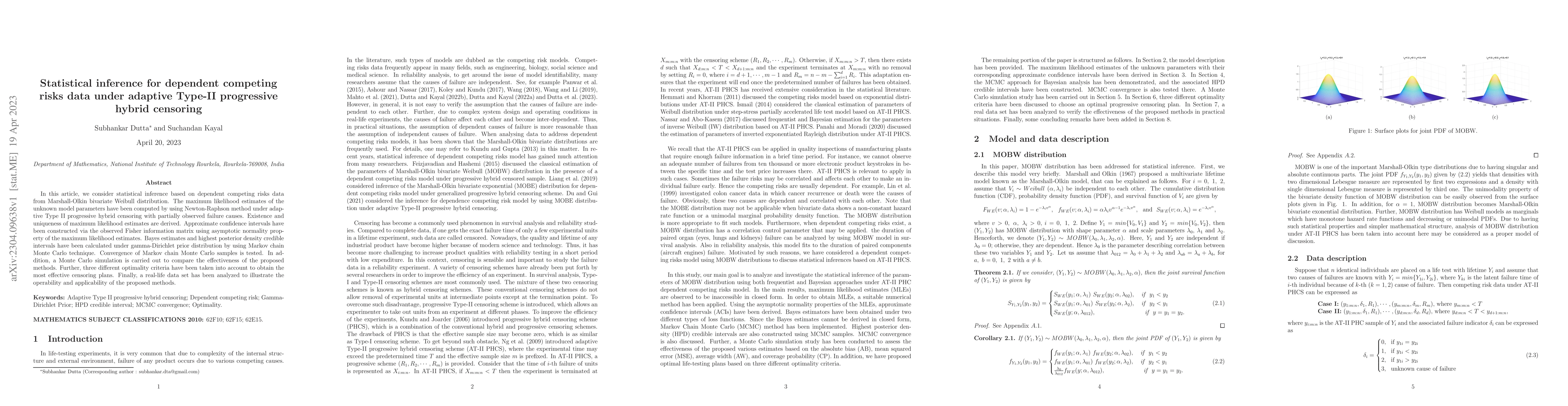 Thumbnail for Statistical inference for dependent competing risks data under adaptive
  Type-II progressive hybrid censoring