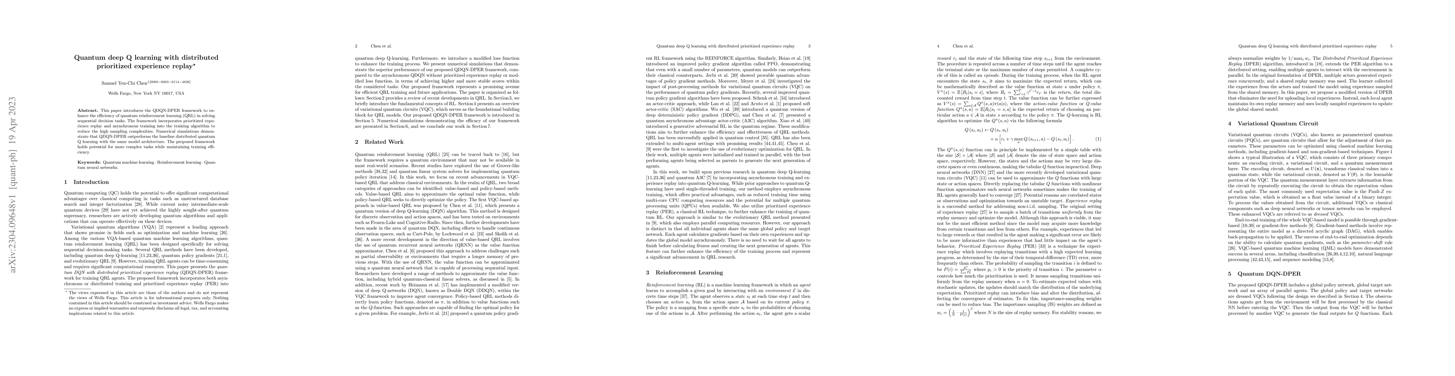 Thumbnail for Quantum deep Q learning with distributed prioritized experience replay