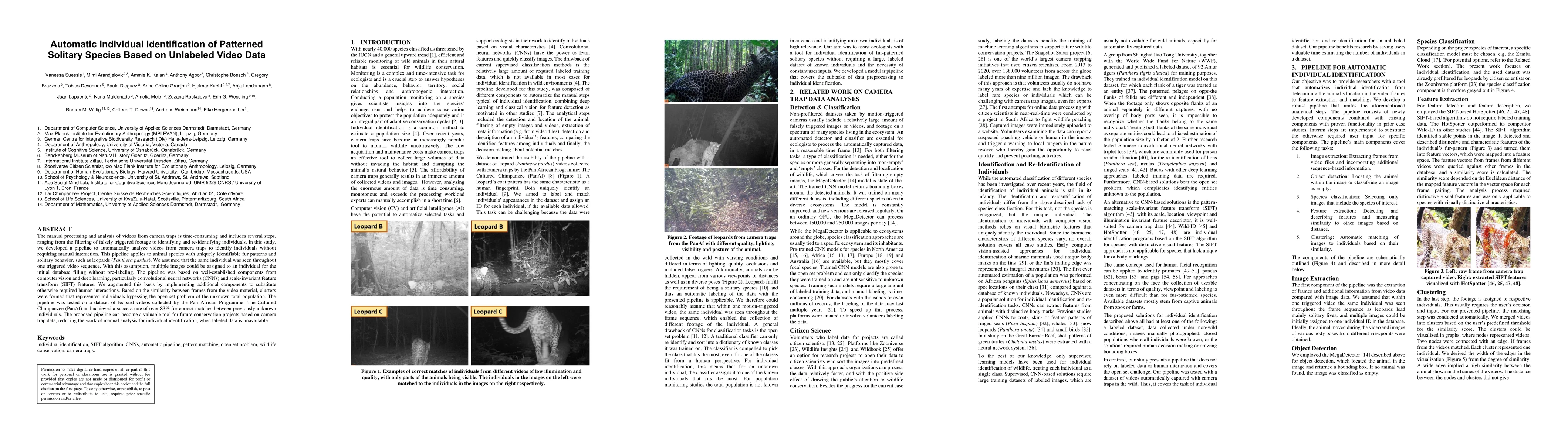Thumbnail for Automatic Individual Identification of Patterned Solitary Species Based
  on Unlabeled Video Data