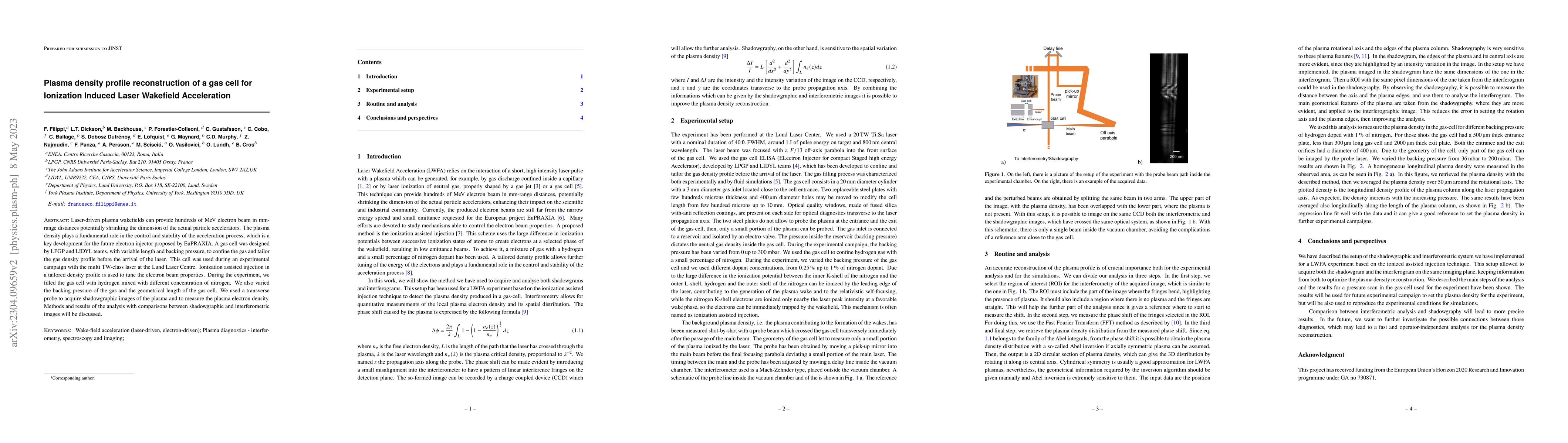 Thumbnail for Plasma density profile reconstruction of a gas cell for Ionization
  Induced Laser Wakefield Acceleration