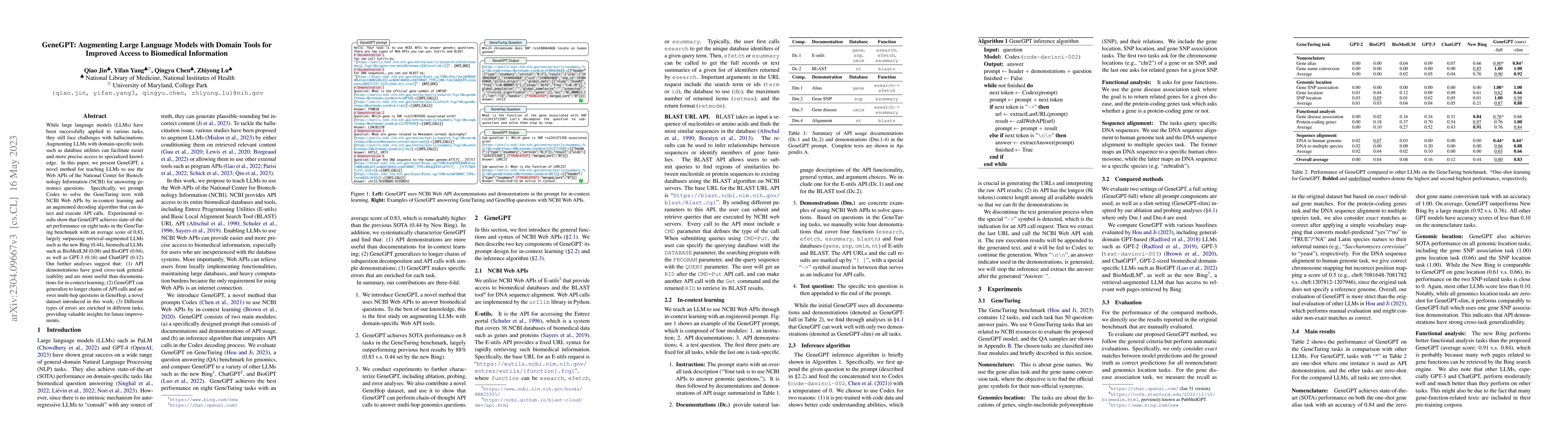 Thumbnail for GeneGPT: Augmenting Large Language Models with Domain Tools for Improved
  Access to Biomedical Information