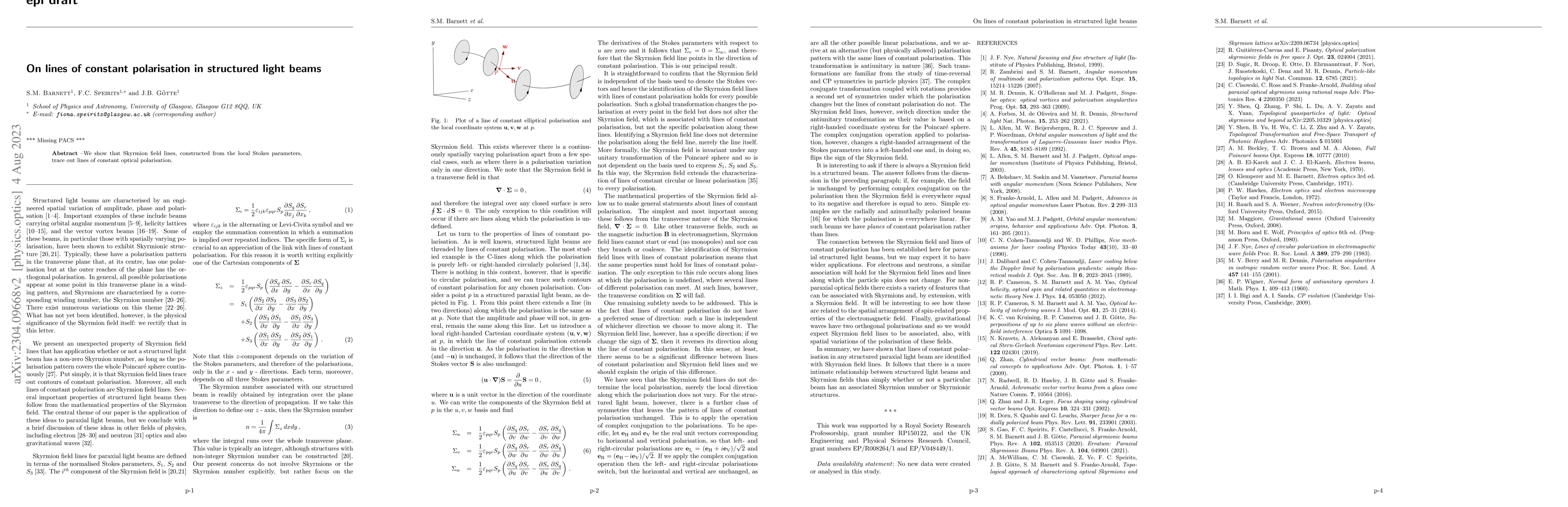 Thumbnail for On lines of constant polarisation in structured light beams