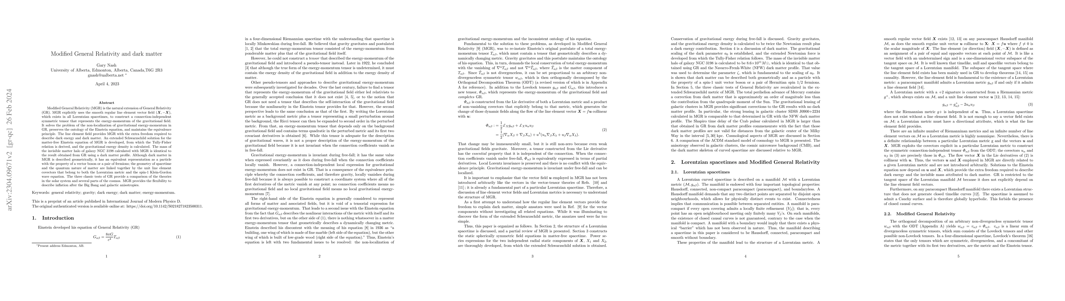 Thumbnail for Modified General Relativity and dark matter