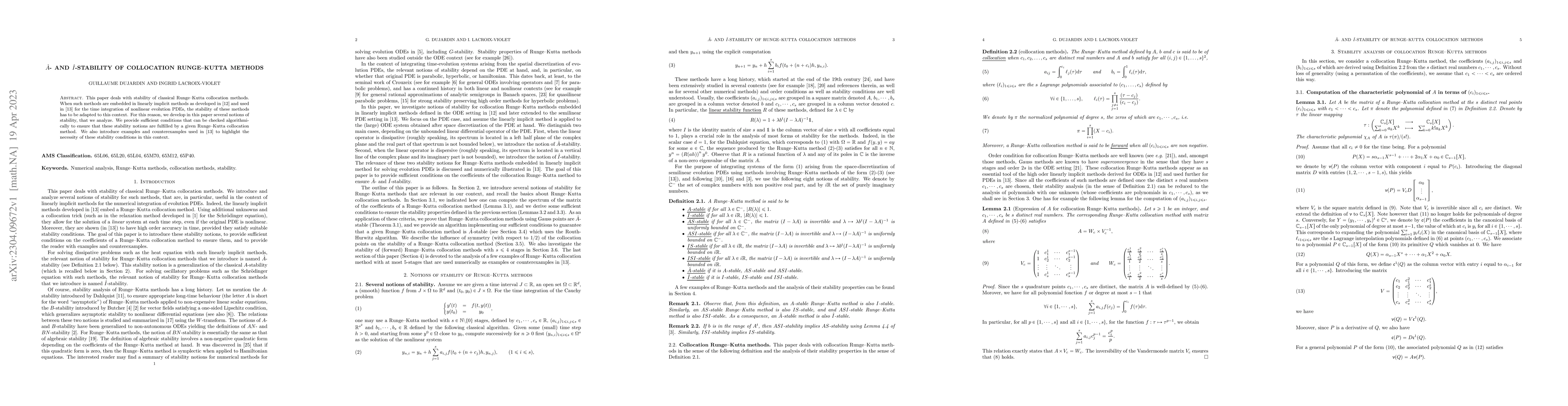 Thumbnail for \^A-and \^I-stability of collocation Runge-Kutta methods